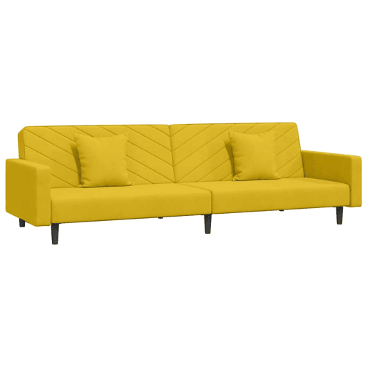 Sofá-cama, Sofá conversível 2 lugares com duas almofadas veludo amarelo