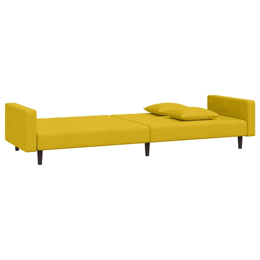 Sofá-cama, Sofá conversível 2 lugares com duas almofadas veludo amarelo