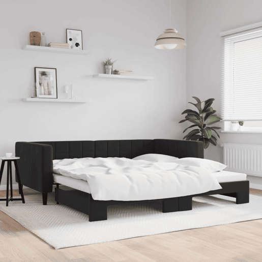 Sofá-cama, Sofá conversível com gavetão 100x200 cm veludo preto Sofá-cama, Sofá conversível com gavetão 100x200 cm veludo preto