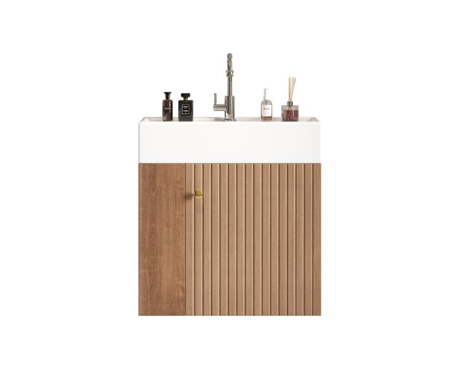 Mueble de baño 55 cm - lavabo con mueble colgante, pequeño para baño de invitados - marrón