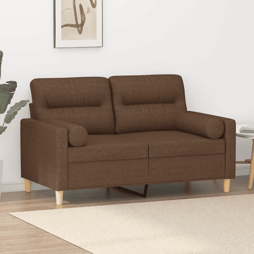 Sofá 2 lugares, Sofá fixo + almofadas decorativas 120 cm tecido castanho