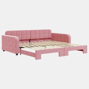 Sofá-cama, Sofá conversível com gavetão 100x200 cm veludo rosa
