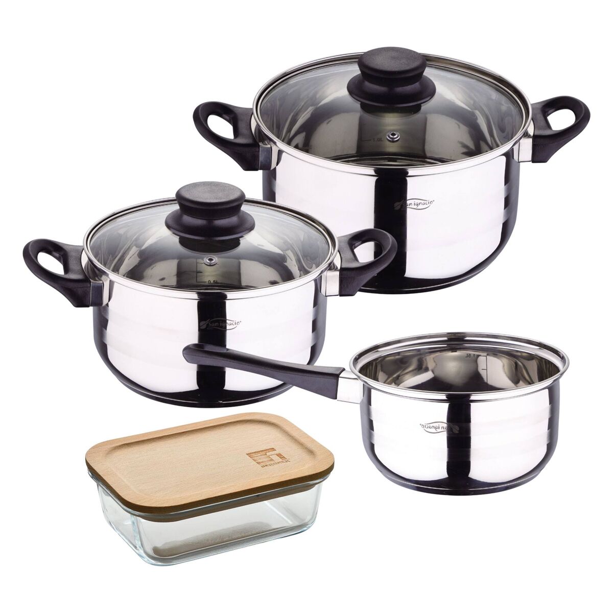 Set de baterías de cocina toledo 5pc aptas para inducción+ bergner naturally hermético de 650ml en vidrio de borosilicato