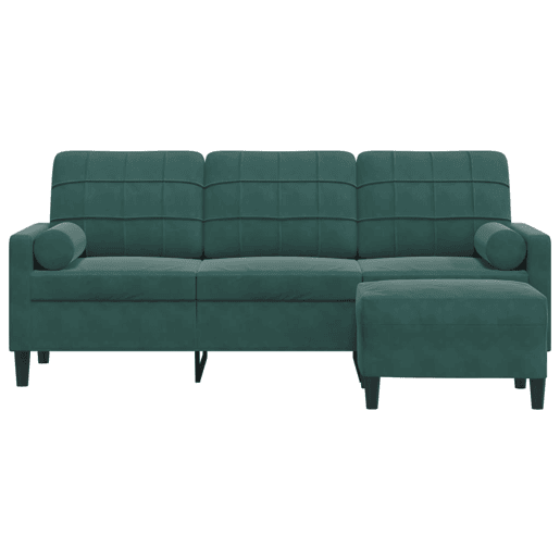 Sofá de 3 lugares - Sofá fixo com apoio de pés 180 cm veludo verde-escuro