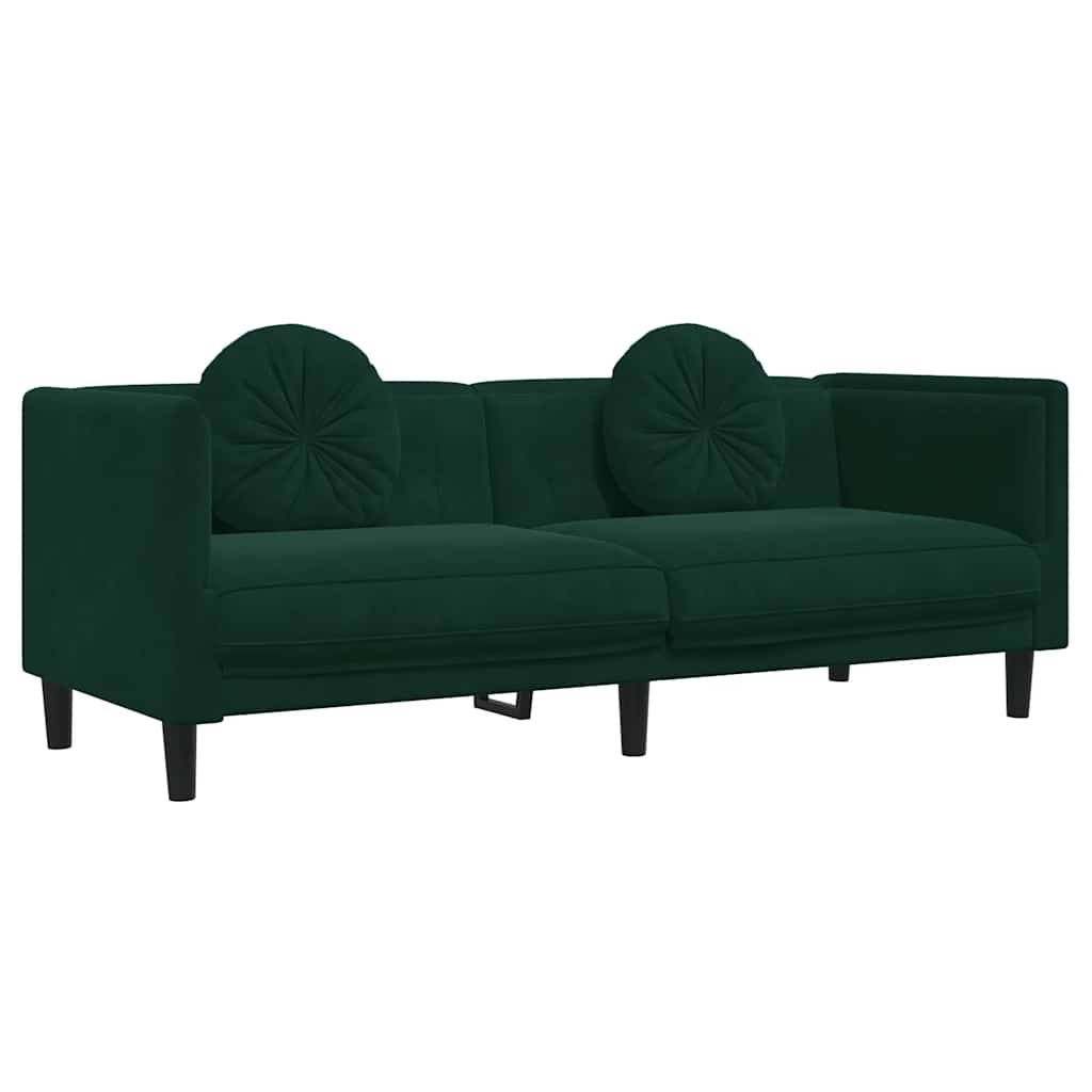 Sofá 3 plazas - sofá de salón con cojines terciopelo verde oscuro