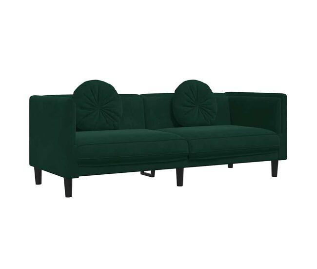 Sofá 3 plazas - sofá de salón con cojines terciopelo verde oscuro