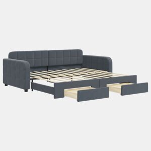Sofá-cama, Sofá conversível c gavetão e gavetas 90x190 cm veludo cinzento-escuro