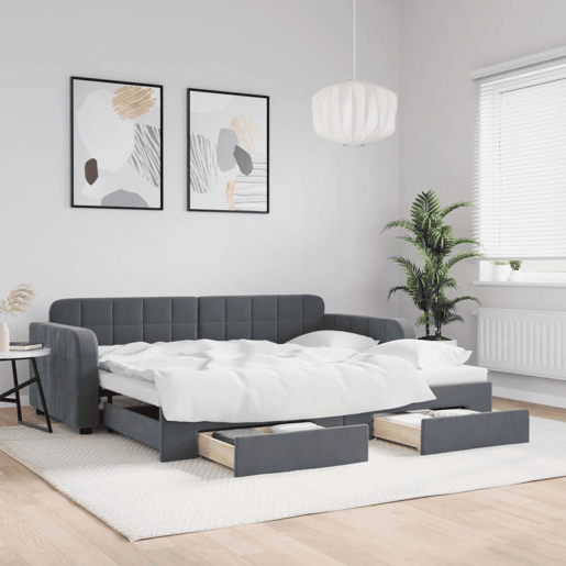 Sofá-cama, Sofá conversível c gavetão e gavetas 90x190 cm veludo cinzento-escuro Sofá-cama, Sofá conversível c gavetão e gavetas 90x190 cm veludo cinzento-escuro