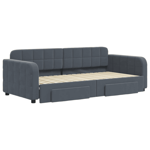 Sofá-cama, Sofá conversível c gavetão e gavetas 90x190 cm veludo cinzento-escuro Sofá-cama, Sofá conversível c gavetão e gavetas 90x190 cm veludo cinzento-escuro