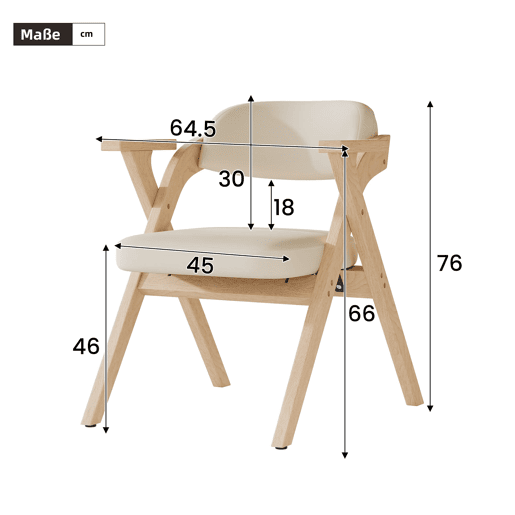 Cadeiras dobráveis para sala de jantar, 2 unidades - madeira maciça, confortáveis, respiráveis, modernas - bege