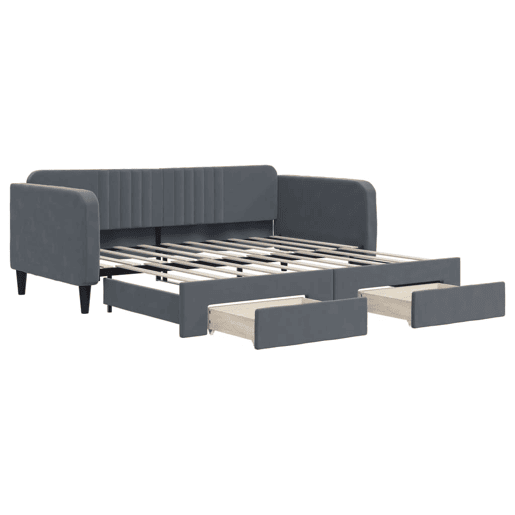 Sofá-cama, Sofá conversível c gavetão e gavetas 90x190 cm veludo cinzento-escuro