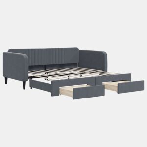 Sofá-cama, Sofá conversível c gavetão e gavetas 90x190 cm veludo cinzento-escuro