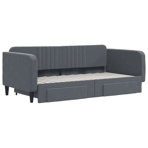 Sofá-cama, Sofá conversível c gavetão e gavetas 90x190 cm veludo cinzento-escuro