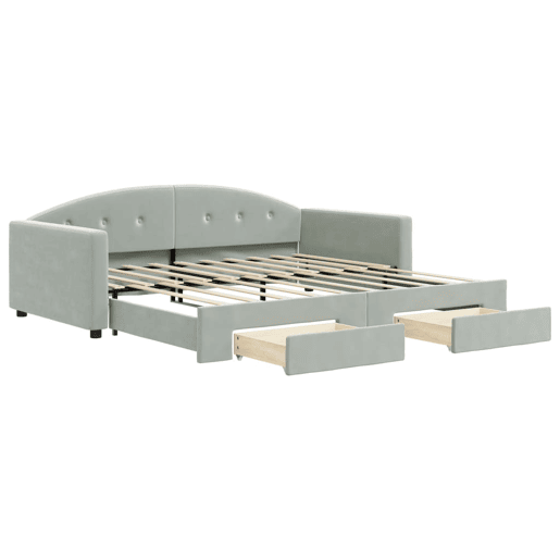 Sofá-cama, Sofá conversível c gavetão e gavetas 90x190 cm veludo cinzento-claro