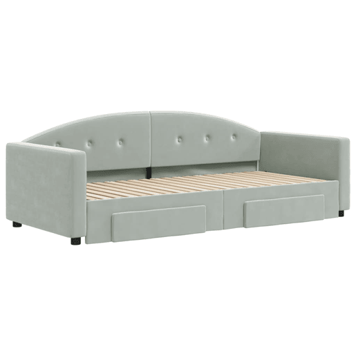 Sofá-cama, Sofá conversível c gavetão e gavetas 90x190 cm veludo cinzento-claro