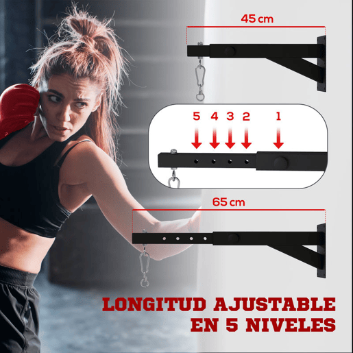 SPORTNOW Suporte para Saco de Boxe de Parede com Distância Ajustável de 45-65 cm Gancho Giratório de 360° e Correntes para Treino em Ginásio e Casa Carga 60 kg Preto