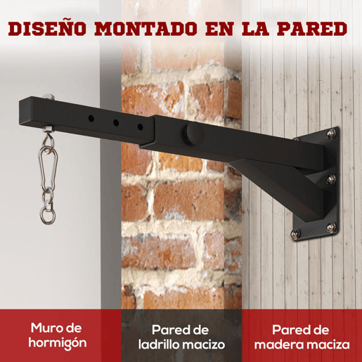 SPORTNOW Suporte para Saco de Boxe de Parede com Distância Ajustável de 45-65 cm Gancho Giratório de 360° e Correntes para Treino em Ginásio e Casa Carga 60 kg Preto