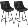 HOMCOM Conjunto de 2 Bancos de Bar Giratórios Bancos Altos de Cozinha com Encosto Curvado e Apoio para os Pés Estofados em PU Estrutura de Aço Cadeiras Altas de Cozinha para Sala de Jantar 47x54,5x97,5 cm Preto