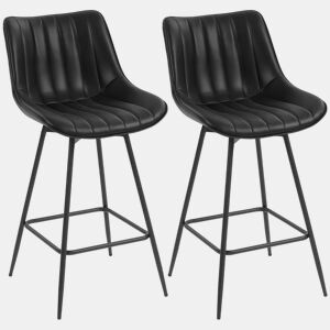 HOMCOM Conjunto de 2 Bancos de Bar Giratórios Bancos Altos de Cozinha com Encosto Curvado e Apoio para os Pés Estofados em PU Estrutura de Aço Cadeiras Altas de Cozinha para Sala de Jantar 47x54,5x97,5 cm Preto