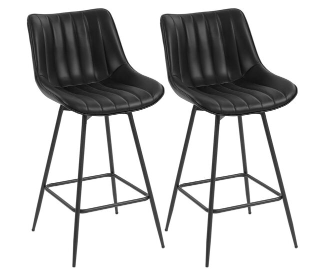 Homcom juego de 2 taburetes de bar giratorios, taburetes altos de cocina con respaldo curvado y reposapiés, tapizado en pu, marco de acero, sillas altas de cocina para comedor, salón, negro