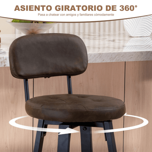 HOMCOM Conjunto de 2 Bancos de Bar Giratórios Bancos Altos de Cozinha com Encosto Curvado e Apoio para os Pés Estofados em PU Estrutura de Aço Cadeiras Altas de Cozinha para Sala de Jantar 47x54,5x97,5 cm Preto