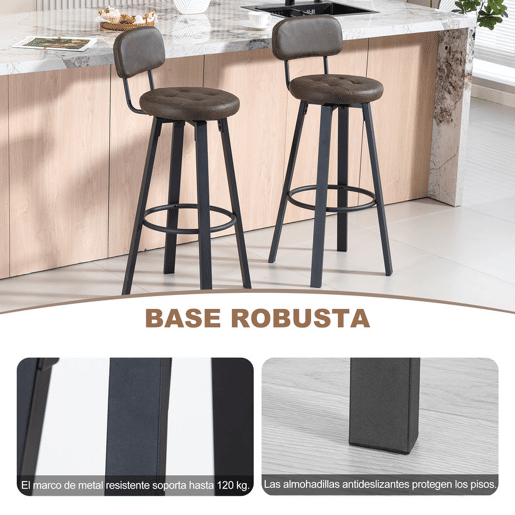 HOMCOM Conjunto de 2 Bancos de Bar Giratórios Bancos Altos de Cozinha com Encosto Curvado e Apoio para os Pés Estofados em PU Estrutura de Aço Cadeiras Altas de Cozinha para Sala de Jantar 47x54,5x97,5 cm Preto
