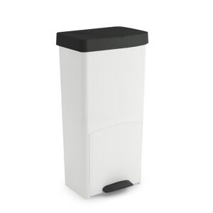Lixeira vertical de 70 litros para lixo comum ou reciclável, com 2 compartimentos, 76 cm de altura, fácil de usar, nas cores preto e branco.