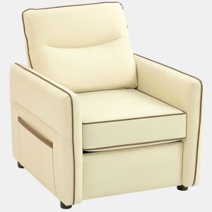 HOMCOM Poltrona Sala de Estar Estofada em Couro Sintético Poltrona Relax Moderna com Assento Largo Acolchoado Espesso Apoios de Braço e Bolso Lateral para Quarto Sala de Estar Capacidade 120 kg Bege