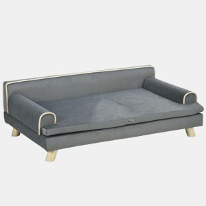 PawHut Sofá para Cães Grandes e Médios 100x62x32 cm Cama Elevada Revestimento em Chenille com Almofada Lavável e Pés de Madeira de Pinho Cinza Escuro