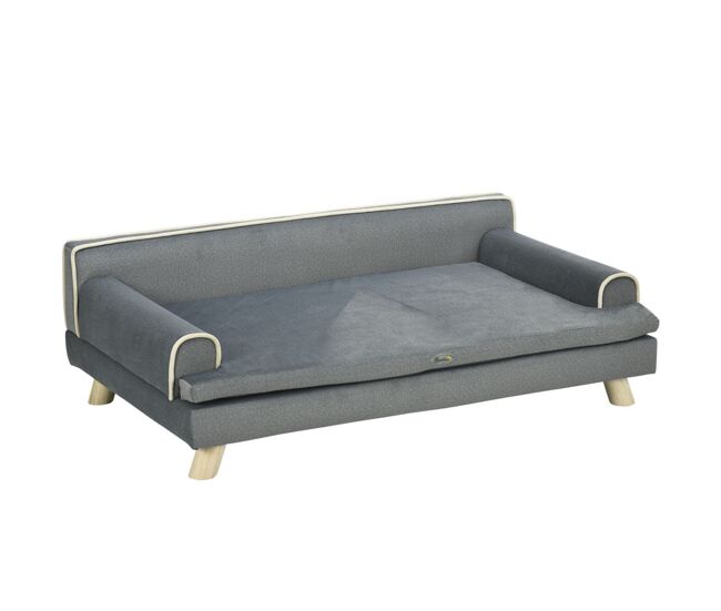 Pawhut sofá para perros grandes y medianos, 100x62x32 cm, cama elevada para perros, tapizada en chenilla, con cojín lavable y patas de madera de pino,
