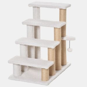 PawHut Escada para Gatos de 4 Níveis Coberta de Pelúcia Suave Poste de Juta Bola Pendurada Arranhador para Gatos 60x40x64 cm Branco