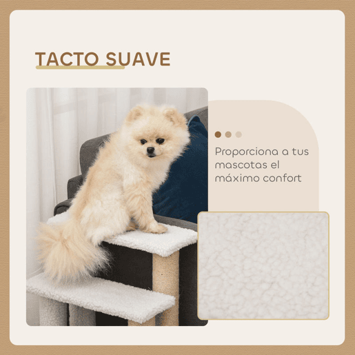 PawHut Escada para Gatos de 4 Níveis Coberta de Pelúcia Suave Poste de Juta Bola Pendurada Arranhador para Gatos 60x40x64 cm Branco