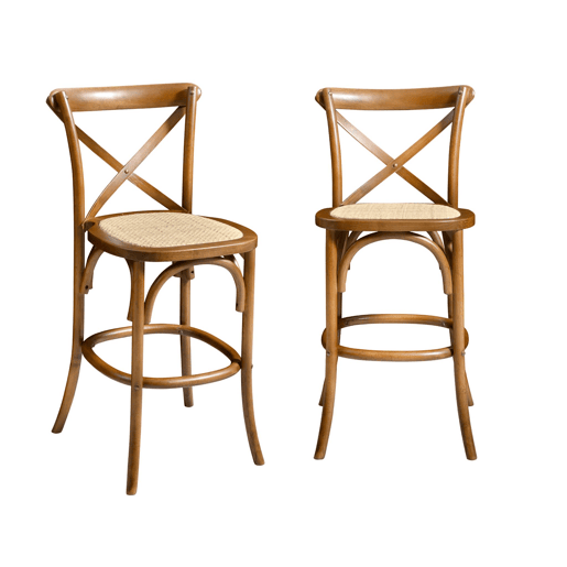 Banco de bar vintage madeira, set de 2, Belleville, Efeito Noyer, 46x48x105 cm
