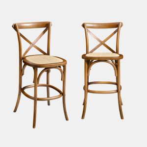 Banco de bar vintage madeira, set de 2, Belleville, Efeito Noyer, 46x48x105 cm