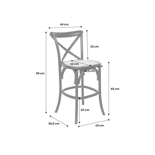 Banco de bar vintage madeira, set de 2, Belleville, Efeito Noyer, 46x48x105 cm