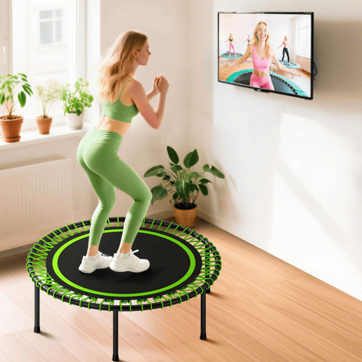 SPORTNOW Trampolim de Fitness Adultos Ø114 cm com Estrutura de Aço Reforçada para Treino de Pernas Corpo em Casa Escritório Ginásio Verde e Preto