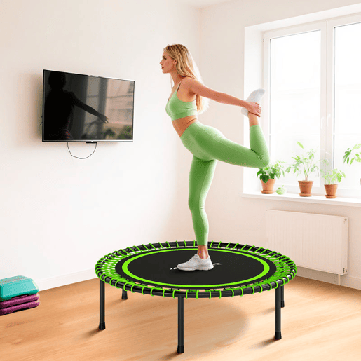 SPORTNOW Trampolim de Fitness Adultos Ø114 cm com Estrutura de Aço Reforçada para Treino de Pernas Corpo em Casa Escritório Ginásio Verde e Preto