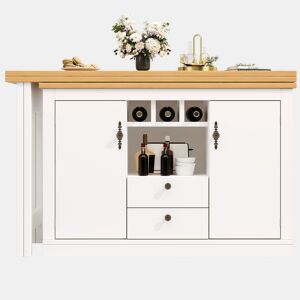 Mesa de bar extensível 120-180 cm - Com função de rotação de 360° e arrumação - Branca