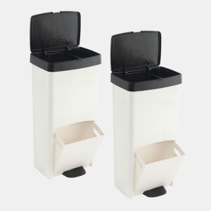 Conjunto de 2 Lixeiras Verticais de 70L, Pretas e Brancas, para Lixo ou Reciclagem, com 2 Compartimentos, 76 cm de Altura, Fácil Gerenciamento