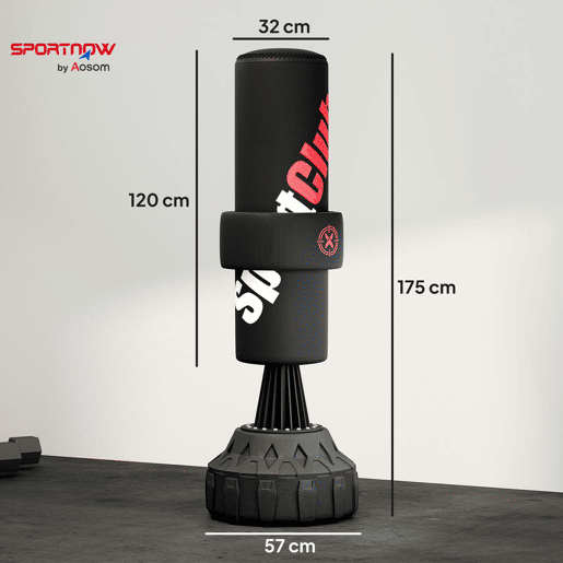 SPORTNOW Saco de Boxe de Pé 175 cm para Adultos Faixa de Altura Ajustável 65u2013175 cm Base Recarregável com Ventosas Amortecedor Inclui Bandagem Treino MMA Muay Thai Preto