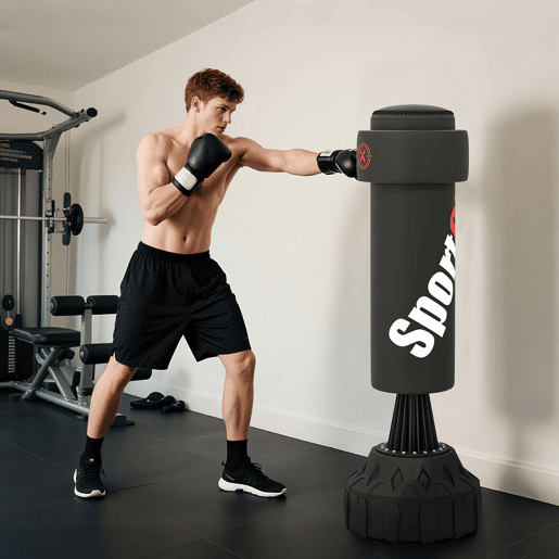 SPORTNOW Saco de Boxe de Pé 175 cm para Adultos Faixa de Altura Ajustável 65u2013175 cm Base Recarregável com Ventosas Amortecedor Inclui Bandagem Treino MMA Muay Thai Preto