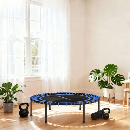 SPORTNOW Trampolim de Fitness Adultos Ø114 cm com Estrutura de Aço Reforçada para Treino de Pernas Corpo em Casa Escritório Ginásio Azul e Preto