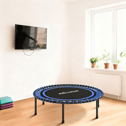 SPORTNOW Trampolim de Fitness Adultos Ø114 cm com Estrutura de Aço Reforçada para Treino de Pernas Corpo em Casa Escritório Ginásio Azul e Preto