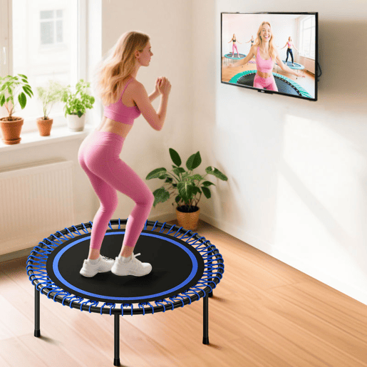 SPORTNOW Trampolim de Fitness Adultos Ø114 cm com Estrutura de Aço Reforçada para Treino de Pernas Corpo em Casa Escritório Ginásio Azul e Preto