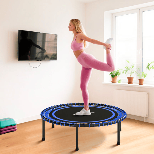 SPORTNOW Trampolim de Fitness Adultos Ø114 cm com Estrutura de Aço Reforçada para Treino de Pernas Corpo em Casa Escritório Ginásio Azul e Preto