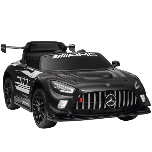 AIYAPLAY Carro Elétrico para Crianças Mercedes-AMG GT3 Evo Carro de Bateria 12V com Controlo Remoto 2,4G Motor Duplo Rodas Auxiliares Alça de Transporte Música Faróis 115x66x44 cm Preto