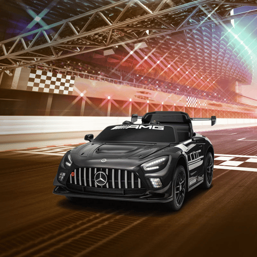 AIYAPLAY Carro Elétrico para Crianças Mercedes-AMG GT3 Evo Carro de Bateria 12V com Controlo Remoto 2,4G Motor Duplo Rodas Auxiliares Alça de Transporte Música Faróis 115x66x44 cm Preto