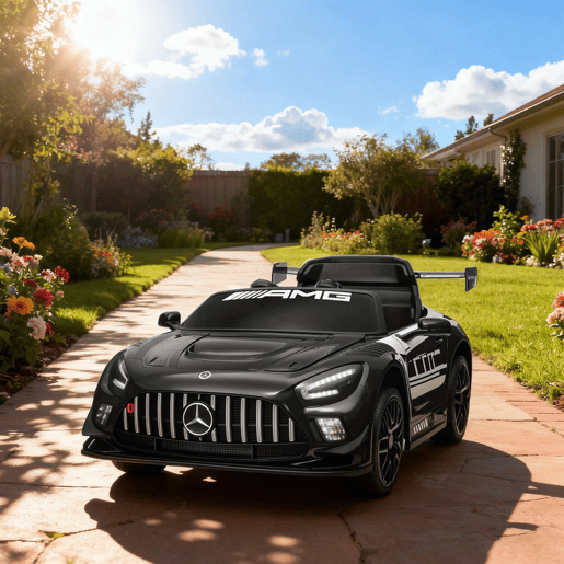 AIYAPLAY Carro Elétrico para Crianças Mercedes-AMG GT3 Evo Carro de Bateria 12V com Controlo Remoto 2,4G Motor Duplo Rodas Auxiliares Alça de Transporte Música Faróis 115x66x44 cm Preto