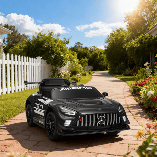 AIYAPLAY Carro Elétrico para Crianças Mercedes-AMG GT3 Evo Carro de Bateria 12V com Controlo Remoto 2,4G Motor Duplo Rodas Auxiliares Alça de Transporte Música Faróis 115x66x44 cm Preto