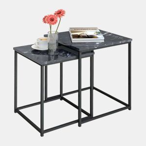 Pacote de mesas centrais modernas para sala de estar de 2 andares em preto e cinza com estrutura de metal e melamina 40x50x40 cm 35x45x35 cm